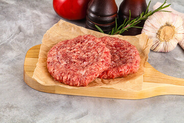 Raw round beef cutlet minced meat