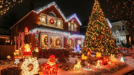 Beautifully Decorated Holiday Home at Night