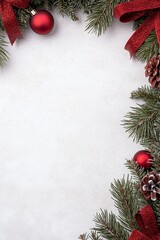 Festive holiday frame with pine branches and ornaments