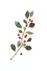 Holly branch with vibrant red berries and green leaves