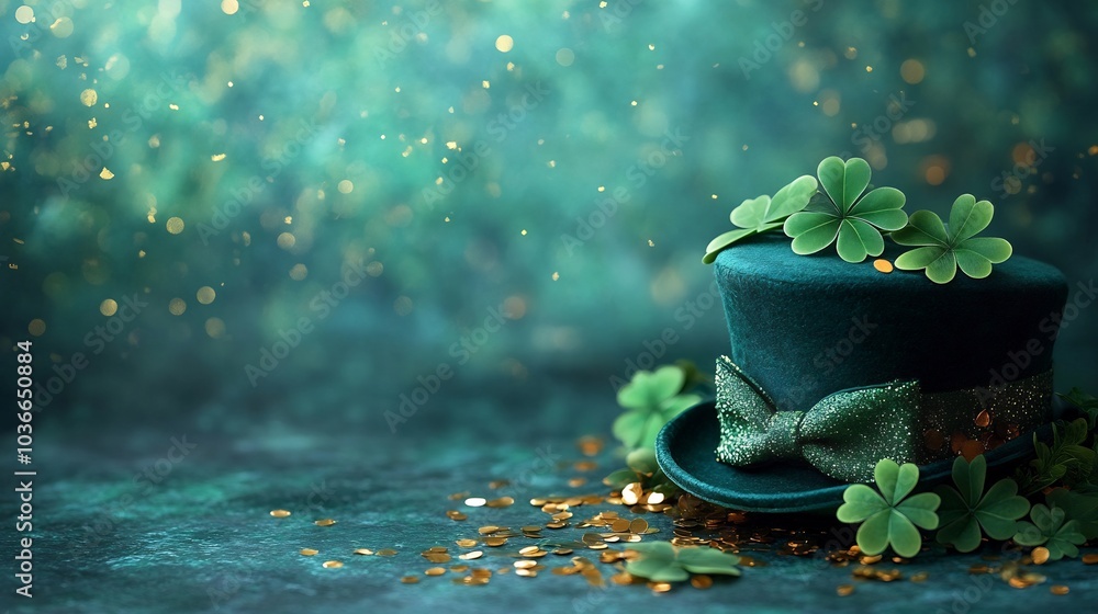 Poster cheerful st patrick's day greeting card layout showcasing a combination of shamrocks a dapper green 