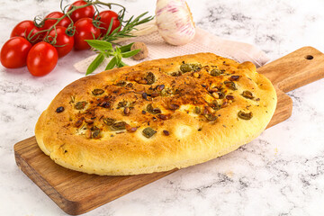 Homemade ciabatta bread with olives