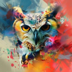 Abstract animal Owl portrait with colorful