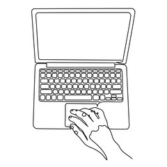 Continuous One Line Art of Hands Using Gadgets. Vector Illustration of Laptop in Minimalist Style