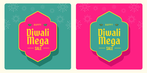 Happy Diwali Mega Sale typography, Text unit with Diwali festival elements for social media banner design