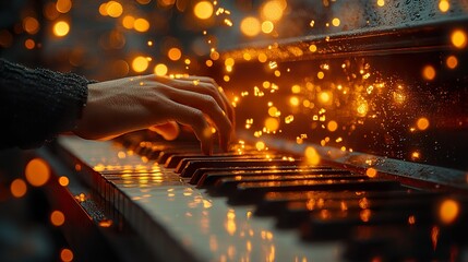 A Musician's Passion: Piano Performance with Floating Music Notes