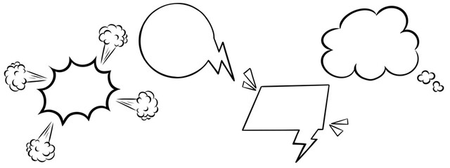 Set of Speech bubbles in comic pop art style. Funny explosion, thought bubble, text cloud. Retro textbox, dialog box, suggestion box. doodle design element. © Julisart