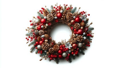 Festive Christmas Wreath with Pinecones and Ornaments