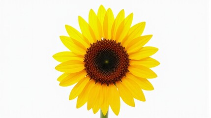 Fototapeta premium Single Vibrant Sunflower With Bright Yellow Petals and a Detailed Dark Brown Center Against a Clean White Isolated Background.