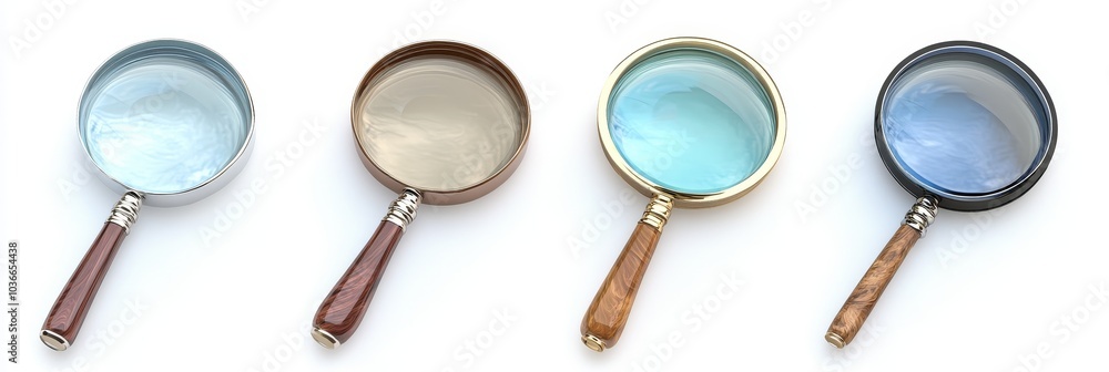 Wall mural magnifying glass with clear lens, isolated on white background, ideal for detailed examination and e