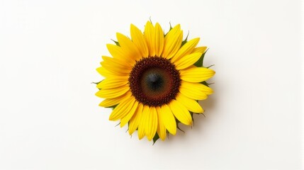 Obraz premium Single Vibrant Sunflower With Bright Yellow Petals and a Detailed Dark Brown Center Against a Clean White Isolated Background.