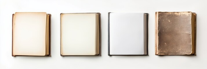 Open book with blank pages, ideal for sketching or note-taking, featured against a clean white background, inviting creativity and inspiration.