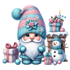 snowman and gnome with gifts