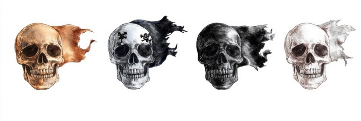 Fototapeta premium Pirate Flag Emblem Featuring Skull and Crossbones, Bold Design, Classic Symbol of Piracy, Isolated on White Background