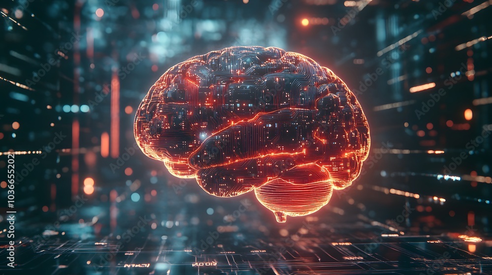 Poster human brain on technology background represent artificial intelligence and cyber space concept.