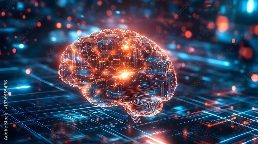 Poster human brain on technology background represent artificial intelligence and cyber space concept.