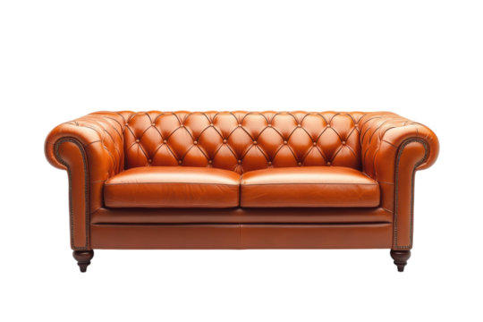 Versatile Leather Sofa Isolated on transparent Background Suitable for Interior Design and Furniture Catalogs