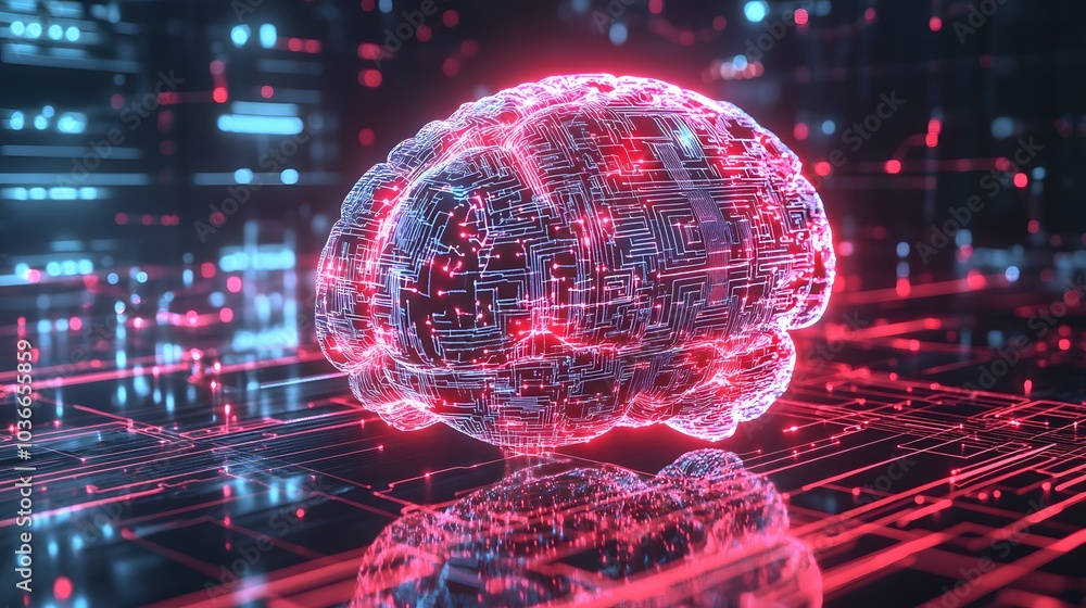 Poster human brain on technology background represent artificial intelligence and cyber space concept.