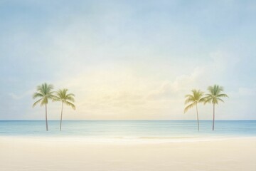 Obraz premium Beachside summer getaway, soft sands underfoot with swaying palm trees, warm sunlight dancing on the waves as laughter fills the air.