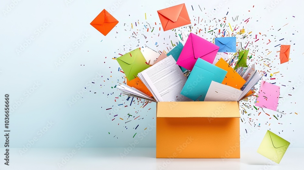 Poster a image of a box filled with neatly organized documents and colorful envelopes, conveying the essenc