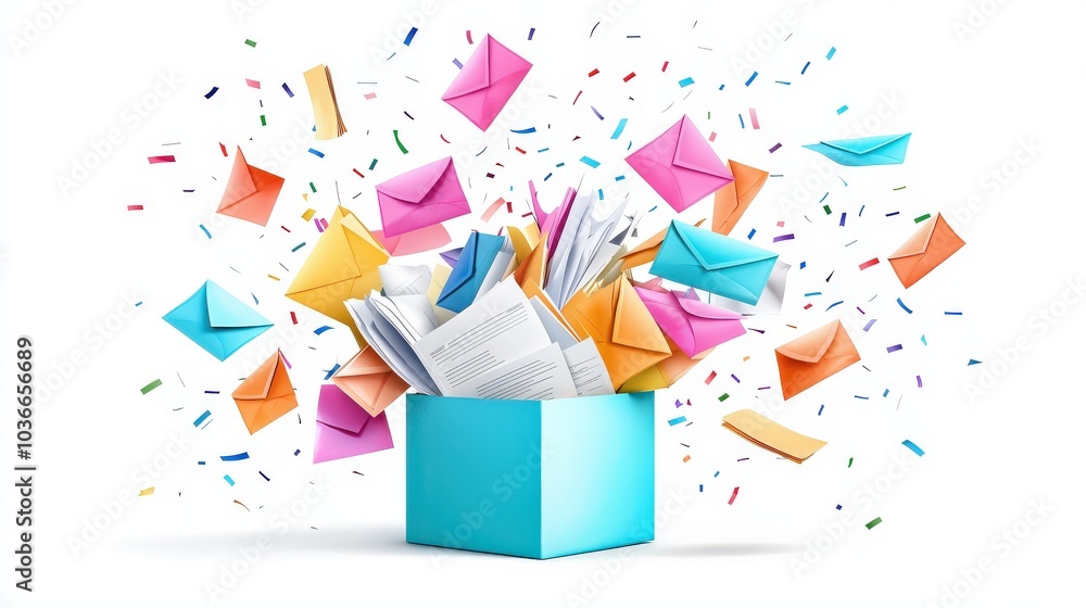 Poster a image of a box filled with neatly organized documents and colorful envelopes, conveying the essenc