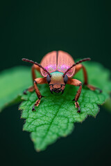 Stunning Macro Shot of a Colorful Beetle on Leaf