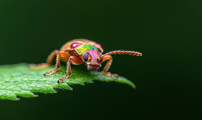 Colorful Iridescent Beetle on Leaf: A Macro Exploration of Nature's Tiny Wonders