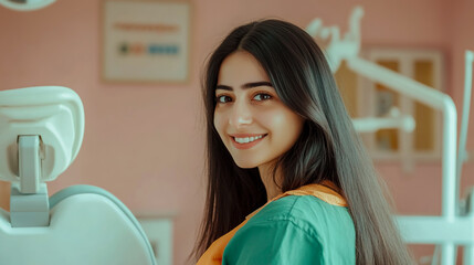 Fototapeta premium A middle-Eastern woman in her mid-age with long, straight hair.