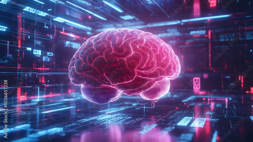 Poster human brain on technology background represent artificial intelligence and cyber space concept.