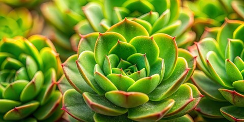 A Detailed Close-Up of Succulents with Vibrant Green and Red Hues Revealing the Intricate Textures and Geometric Patterns of Nature