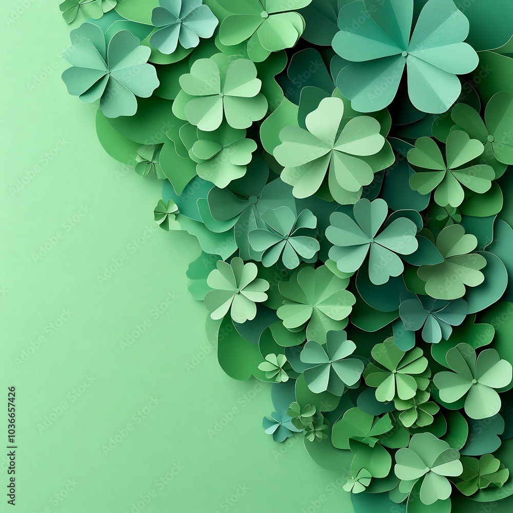 Aufkleber creative st patrick's day banner layout displaying layered paper art clovers in a gradient of greens