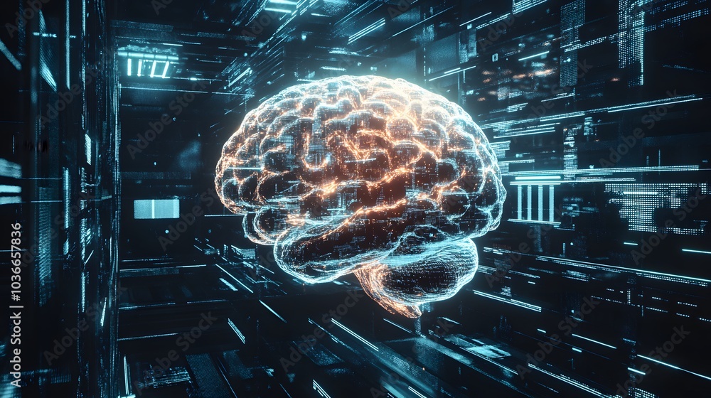 Poster human brain on technology background represent artificial intelligence and cyber space concept.