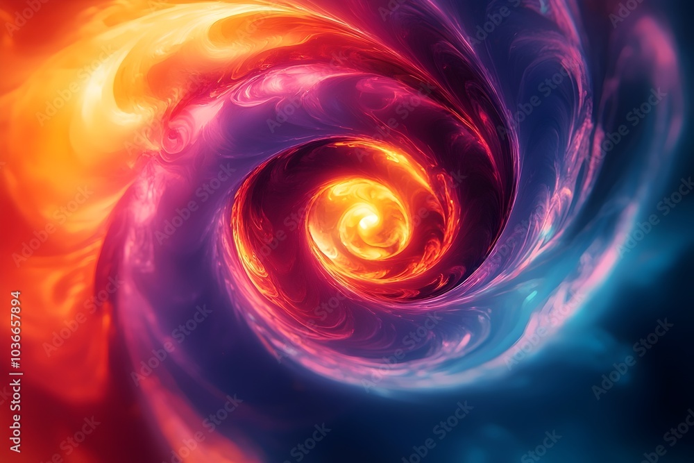 Poster A vibrant swirling vortex featuring a mesmerizing blend of fiery orange and deep blue hues, creating a captivating cosmic effect that draws the viewer in.