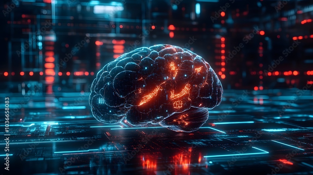 Poster human brain on technology background represent artificial intelligence and cyber space concept.