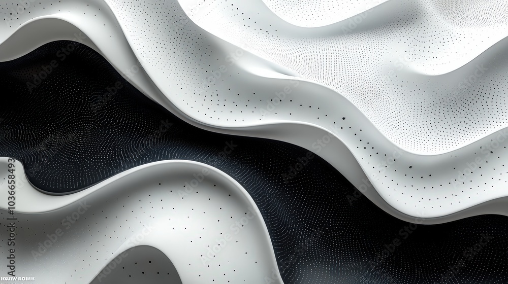 Poster a simple solid white backdrop adorned with animated graphical elements like waves and circles, ideal