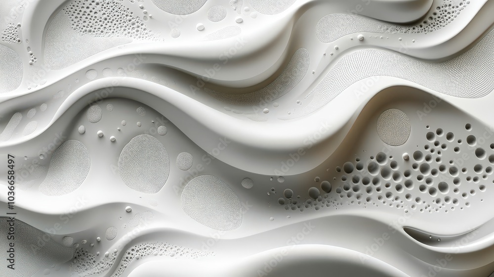 Poster a simple solid white backdrop adorned with animated graphical elements like waves and circles, ideal