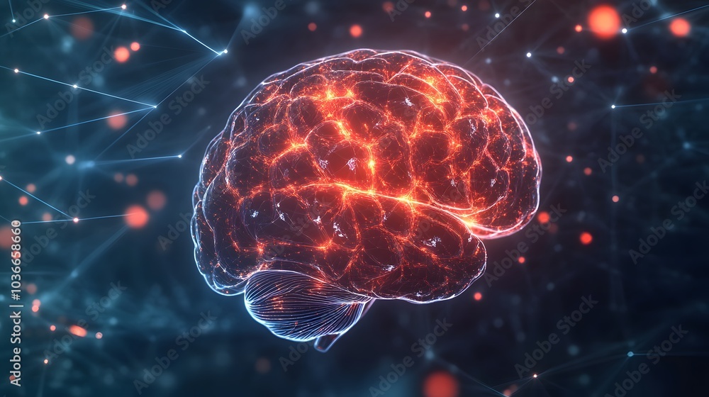 Poster human brain on technology background represent artificial intelligence and cyber space concept.