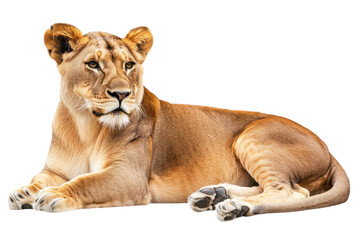 Obraz premium Stunning Lioness Isolated on transparent Background Perfect for Wildlife Conservation and Animal Education Projects