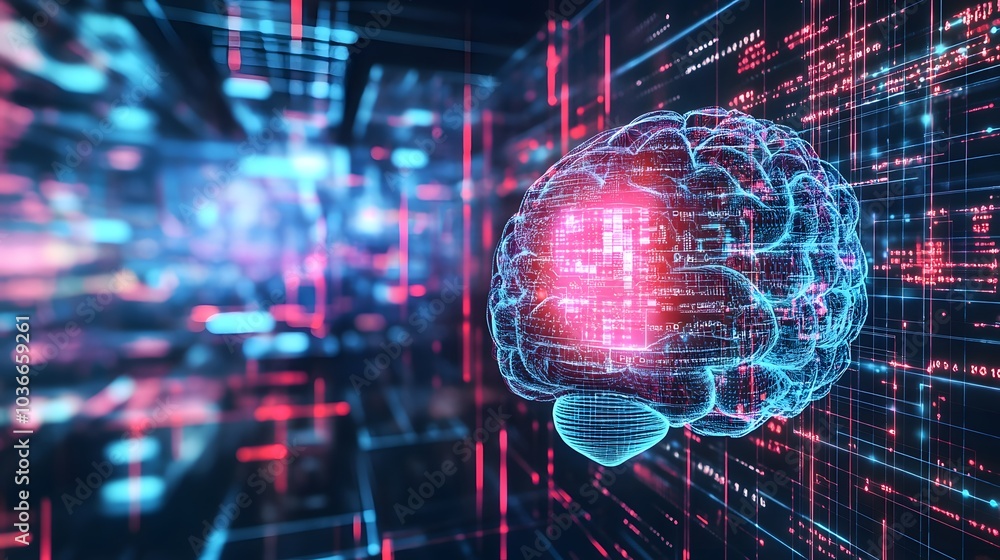 Poster human brain on technology background represent artificial intelligence and cyber space concept.