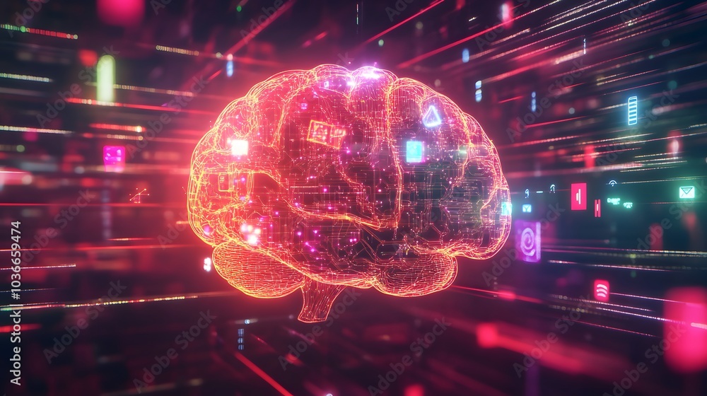 Poster human brain on technology background represent artificial intelligence and cyber space concept.