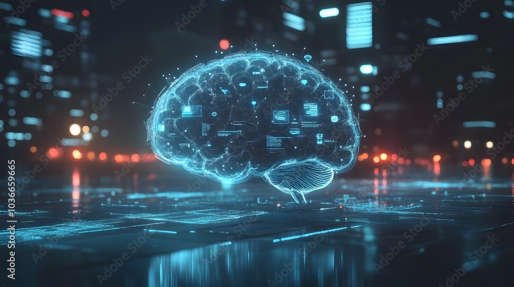 Poster human brain on technology background represent artificial intelligence and cyber space concept.