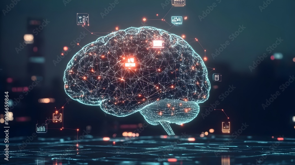Poster human brain on technology background represent artificial intelligence and cyber space concept.