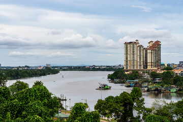 Kuching City view from elevated position at Fort Margherita. Riverine Emerald Resort (Riverine...