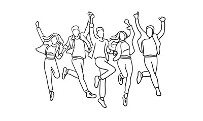 Happy people jumping continuous line art drawing isolated on white background. Jumping line art. Vector illustration	 
