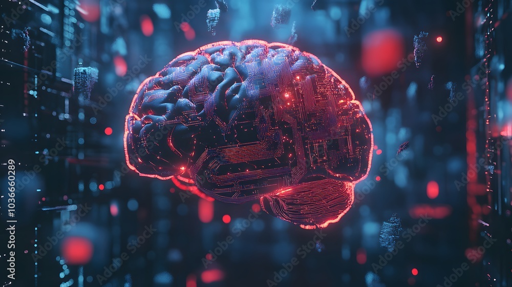 Poster human brain on technology background represent artificial intelligence and cyber space concept.
