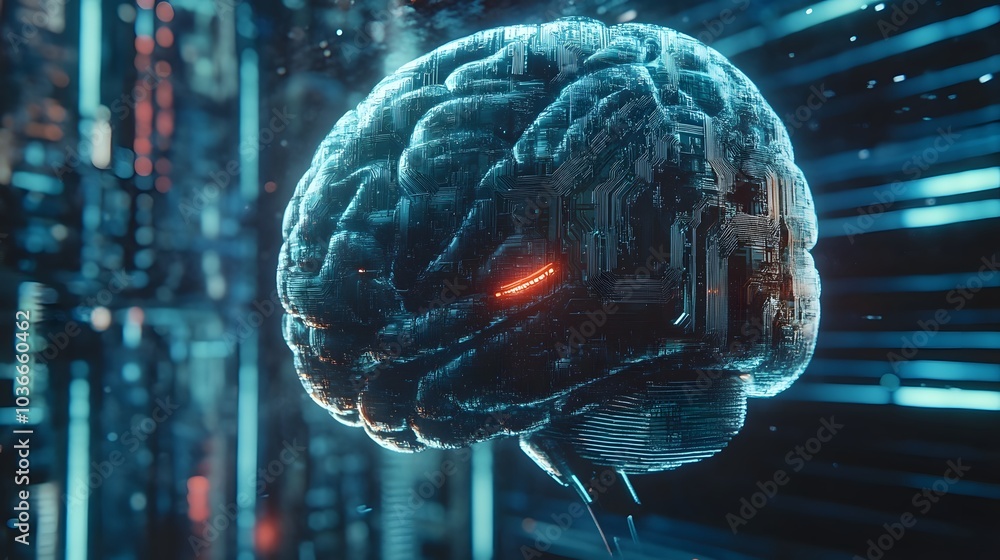 Poster human brain on technology background represent artificial intelligence and cyber space concept.
