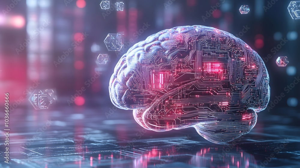 Poster human brain on technology background represent artificial intelligence and cyber space concept.