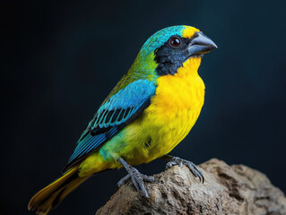 Obraz premium Curious Tanager Perched, Capturing Its Vibrant Plumage