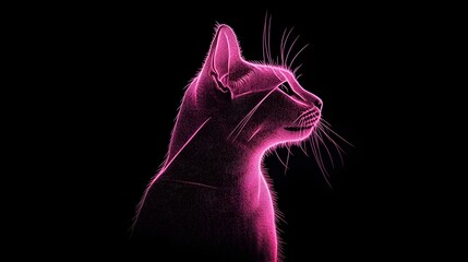 A striking silhouette of a cat's head highlighted in vibrant pink against a dark background, showcasing the elegance and grace of this beloved pet.