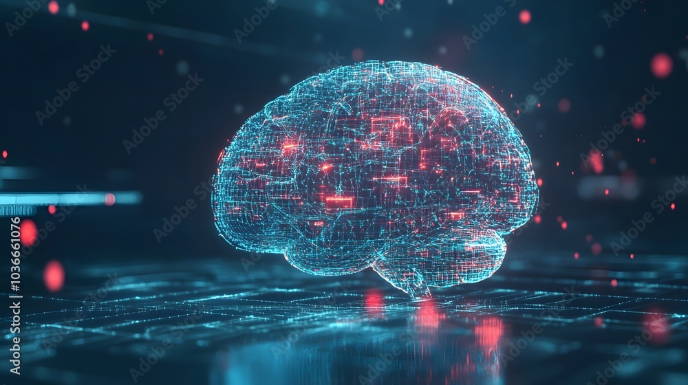 Poster human brain on technology background represent artificial intelligence and cyber space concept.